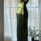 Vintage Dark Green Bodycon Satin Beaded Prom Dress Long Evening Dress Y8557