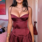 Vintage A Line Straps Burgundy Satin Long Prom Dress Evening Dress Y7994