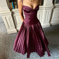 Vintage A Line Straps Burgundy Satin Long Prom Dress Evening Dress Y7994