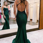 Mermaid Beaded Appliques Spaghetti Straps Cross Back Long Prom Dress Y6308