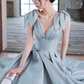 Cute Blue Satin Long Prom Dress, A-Line Blue Evening Dress Y4549