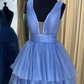 Blue tulle long prom dress A line evening dress Y5340