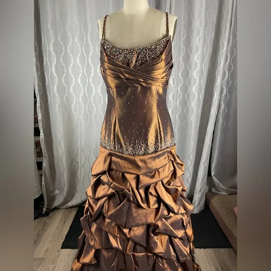 Vintage Satin Beaded Ruched Evening Dress,Memaid Prom Dress Y8243