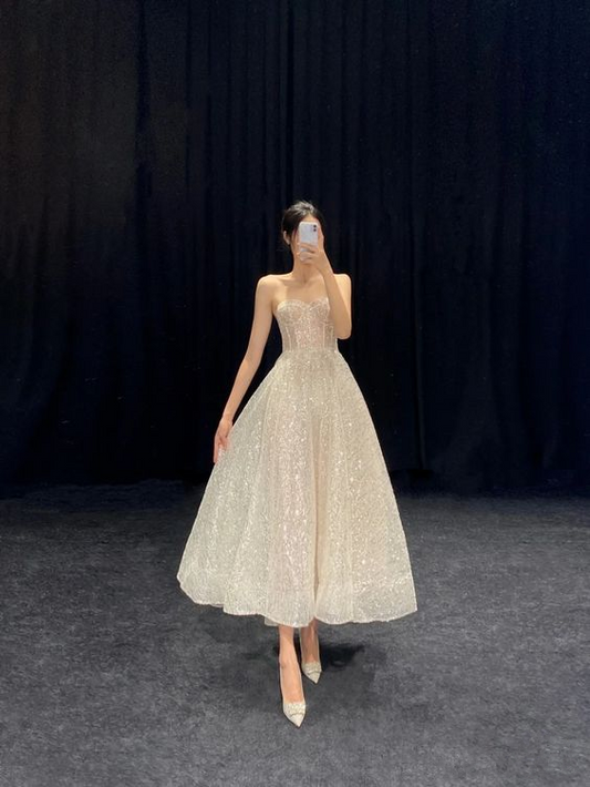 Glitter A-line Midi-length Evening Dress,Glam Dress  Y6579