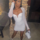 19th Birthday Outfit Dress,White Homecoming Dress with Long Sleeves,White Bodycon Dress  Y2100