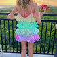 Women Shiny Sequin Sparkle Homecoming Dress Sleeveless Glitter Layered Rainbow Ruffle Dress Party Club Night Dress,Y2475