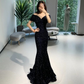 Off The Shoulder Black Mermaid Prom Dress,Black Evening Dress  Y4022
