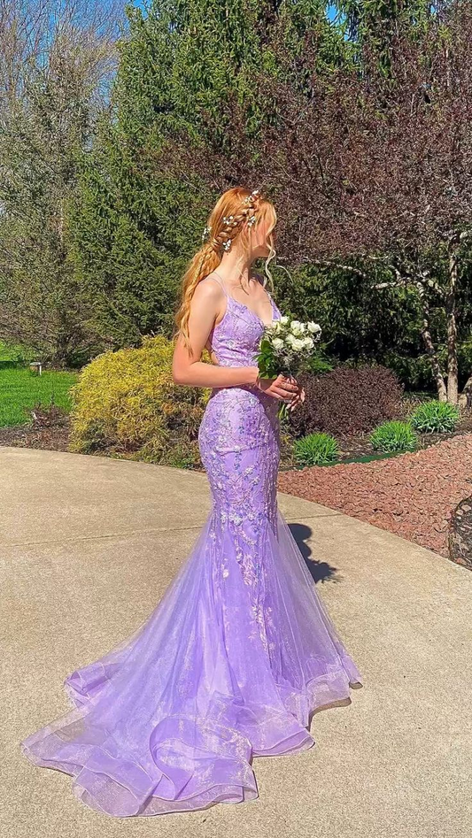 Sexy Lavender Mermaid Prom Dress With Train,Lavender Evening Dress Y5866