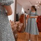 Glitter A-line Square Neckline Midi-length Prom Dress Y7129