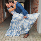 A-line Blue Floral Print Long Prom Dress,Blue Evening Dress  Y2560