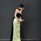 Vintage Strapless Satin Mermaid Prom Dress Long Evening Dress Y8593