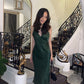 Hunter Green Silk Midi Length Prom Dress,Hunter Green V Neck Party Dress Y727