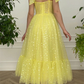 Elegant Yellow Tulle Tea Length Prom Dress, Sweetheart Neck Yellow Formal Graduation Dress Y208