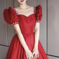 Burgundy satin long prom dress A line evening dress Y1169