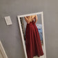 A-line Spaghetti Straps Burgundy Prom Dress Lace-up Back Graduation Dress Y697