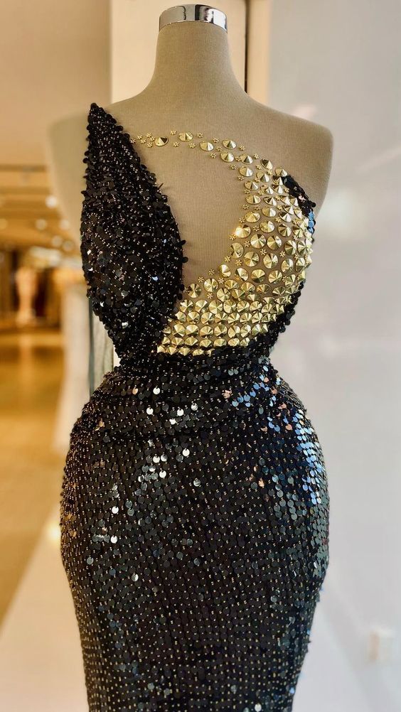 Glamorous Black Sequins Evening Dress Sexy Formal Gown Y731
