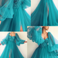 Puff Sleeve Prom Dresses Side Slit A Line Evening Gowns Y514