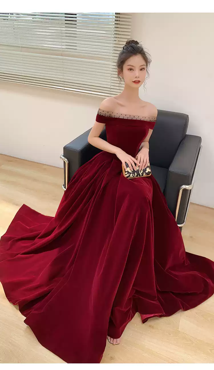 Burgundy Velvet Long Prom Dresses, A-Line Evening Dresses Y1173