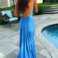 Atlantic Blue Mermaid Backless Prom Dress Elegant Evening Dress Y303