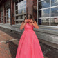 Women's Asymmetric Straps Sequins Long Prom Dress With Pockets Generous Evening Gown Y312