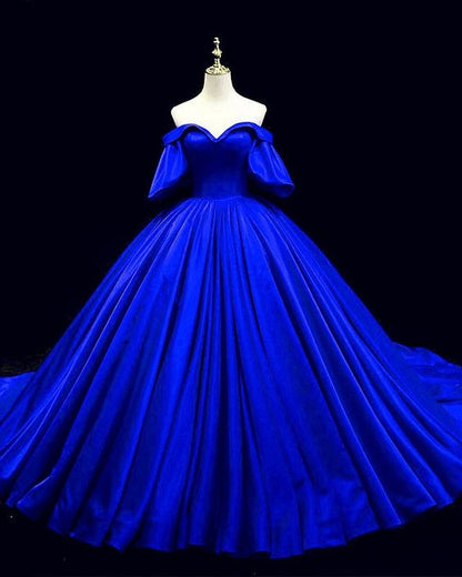 Royal Blue Satin Ball Gown Charming Princess Dress Y305