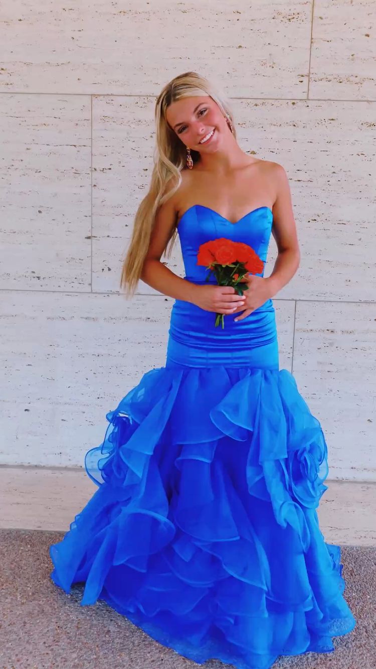 Royal Blue Satin Tulle Bottom Long Prom Dress Mermaid Evening Dress Y349