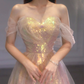 A Line Tulle Sequin Long Prom Dress, Off Shoulder Formal Graduation Dress Y1491