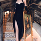 Black Simple Prom Dress Hight Split Party Dress Y1156