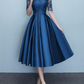 Blue Short Sleeves Tea Length Prom Dress, Blue Bridesmaid Dresses, Wedding Party Dresses Y1323