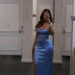 Strapless Blue Satin Prom Dress With Side Slit Y111
