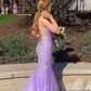 Gorgeous Mermaid Spaghetti Straps Lavender Long Prom Dresses With Appliques Y1019