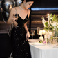 Black Sequins Sparkling Evening Dress,Sexy Backless Evening Gown Y1124