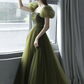 Green tulle long prom dress green evening dress Y623