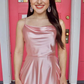 Simple Pink Satin Long Prom Dress with High Slit, Long Pink Formal Graduation Evening Dress Y212