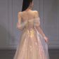 A Line Tulle Sequin Long Prom Dress, Off Shoulder Formal Graduation Dress Y1491