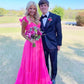 A-line Hot Pink V Neck Long Prom Dress Chic Evening Dress  Y298