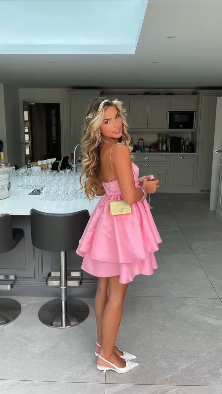 Strapless Pink Satin Party Dress Short Homecoming Dress Y417