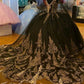 Beading Quinceanera Dresses Gold Sequin Applique Princess Ball Gown With Cape Y1516