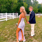 Sparkly Mermaid V Neck Sequin Long Prom Dresses with Split Y1518