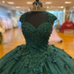 Green Princess Ball Gown Quinceanera Dresses Sweet 15 Party 3D Flowers Lace Applique Crystal Beads Sequin Birthday Gowns Y606