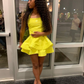A-line Yellow Satin Short Homecoming Dress 8th Grade Prom  Y497