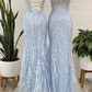 Elegant Sky Blue Prom Dresses with Appliques Lace Y1716