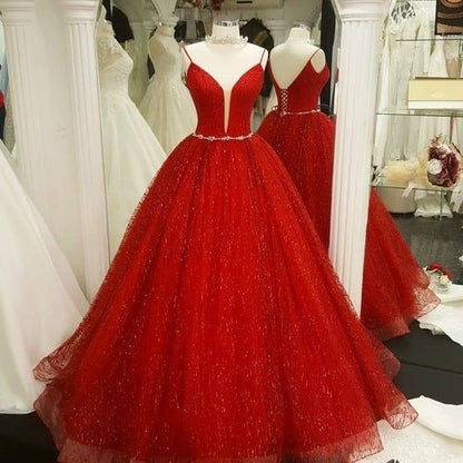 Generous Spaghetti Straps Red A-line Prom Dresses,Formal Dress Y1261