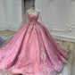 Sweetheart Pink Tulle Lace Ball Gown With Tulle Cape Sweet 16 Dress  Y709