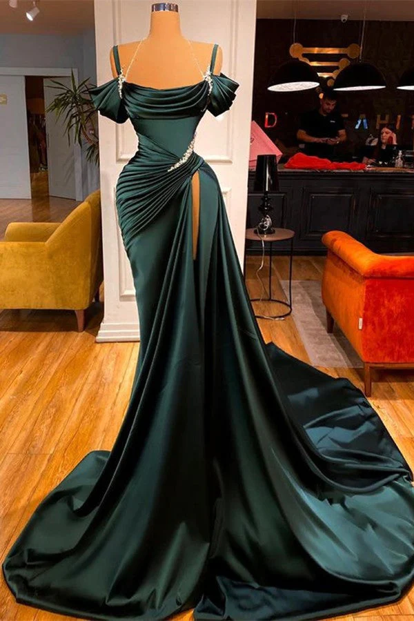 Elegant Stunning Off-the-Shoulder Mermaid Prom Dress Ruffles With Split  Y83