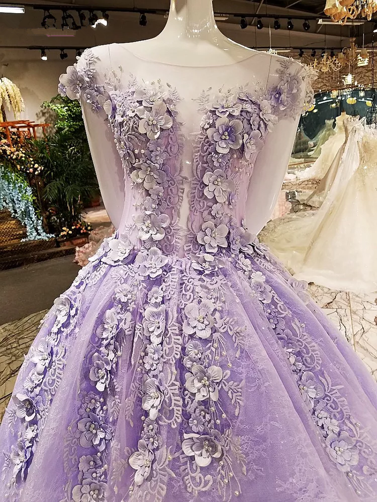 Hi-low Party Dress Lace Appliques Purple Prom Dress Y1077