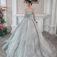 Modern Sparkly Silver Long Sleeves Wedding Dress With Glitter Tulle Y1158