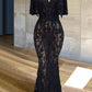 black evening dresses, beaded evening dress, modest evening dresses, lace applique evening dresses Y1144