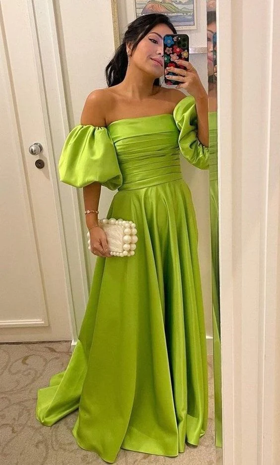 Sexy strapless with removable puff sleeves floor length prom dress Y1050