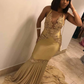 Super Shiny Halter Sleeveless Mermaid Long Evening Dress with Sweep Train Y472